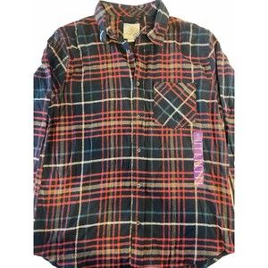 Cloudveil Flannel Shirt Button Up Plaid Red Green Size M